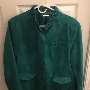 Emerald/forest green microsuede fabric blazer